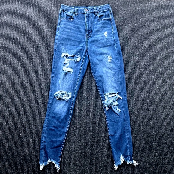 American Eagle Grunge Distressed Cropped Jeans Size‎ 7 Stretch Denim Women's - Picture 1 of 11